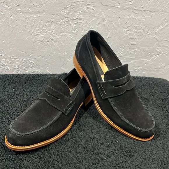 🔥🔥 TO BOOT NEW YORK Adam Dereck Black Suede Penny Loafers Italy Sz 9 - PERFECT - Picture 1 of 12